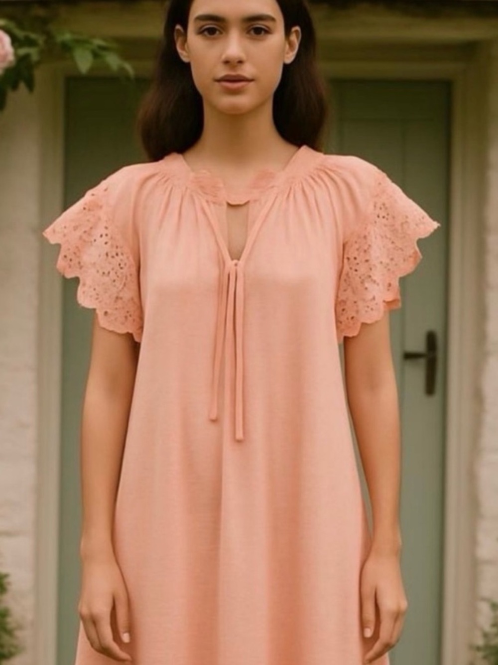 Who What Wear Pink Eyelet Flutter Sleeve Shift Dress Coral Mini Pockets XS